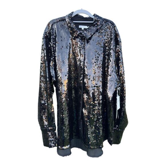 NWT Good American sequin party shirt oversized button down size 5 or 2x women’s - Picture 3 of 11